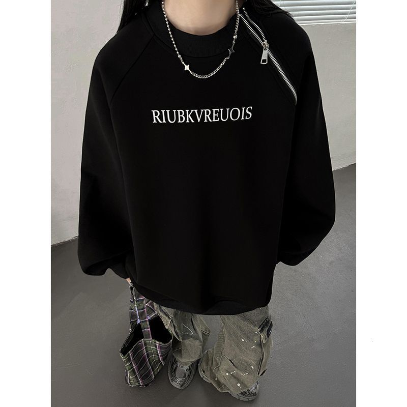 Oversize Designer Hoodie Sweatshirt For Men Autumn Off-shoulder Zipper Design Crew Neck Top High-end Cool Long Sleeve