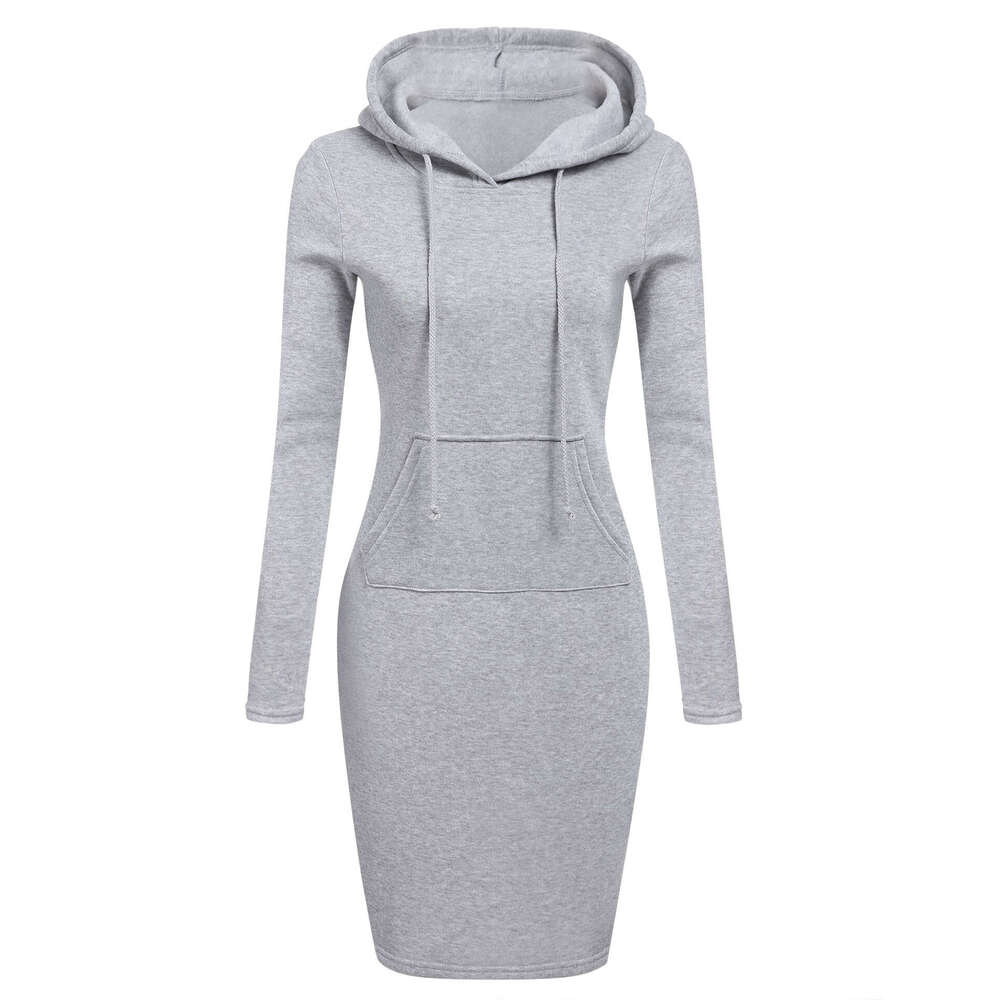 Cross-border Foreign Trade 2026 Autumn/Winter New Wish European and American Women's Fashion Solid Color Hooded Long Sleeve Dress