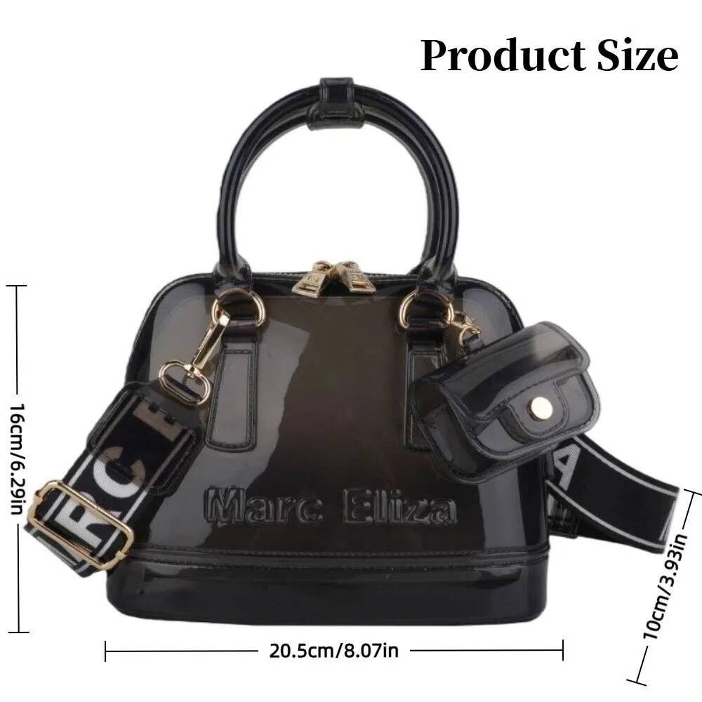 Shell-Shaped Transparent Jelly Elegant Double Handles Solid Handbag with Mini Pendant Summer Color Shoulder Bag