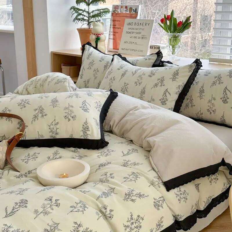 1.5m/1.8m Pastoral Style Household Cotton Printed Bed Sheet 4-piece Four Seasons Universal Skin-friendly Breathable Bedding Suit H260312