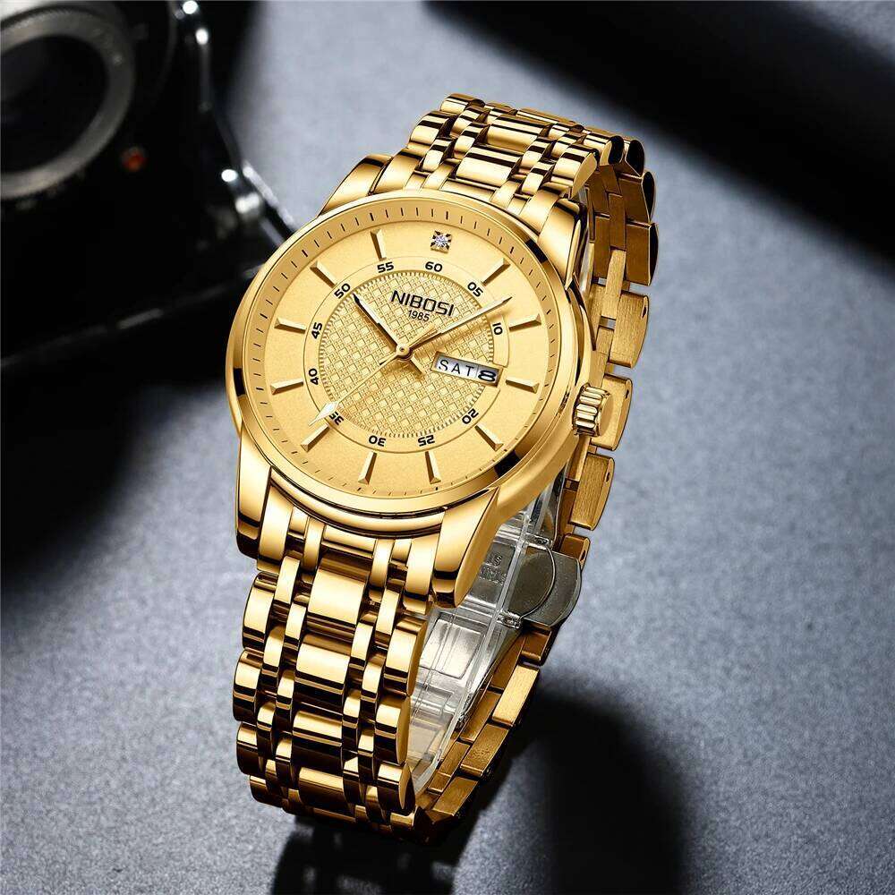 NIBOSI Analog Quartz for Diamond Week-Date Men's Stainless Steel Waterproof Business Watch Men Reloj