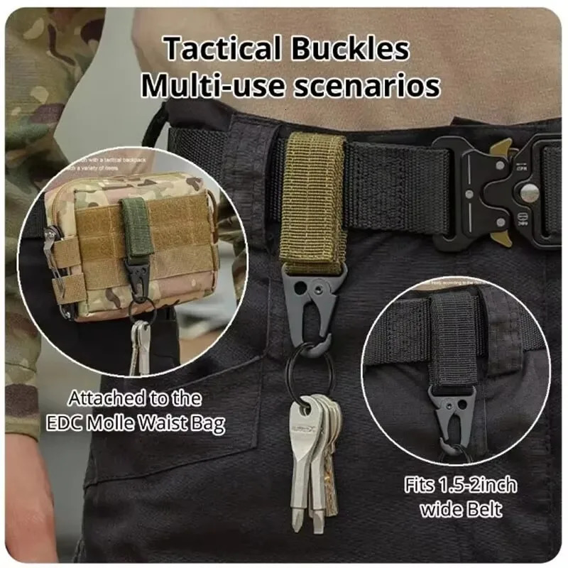 1pc Hanging Buckle Molle Nylon Webbing Carabiner Belt Triangle Keychain for Outdoor Climbing Camping Tool Accessory 260228
