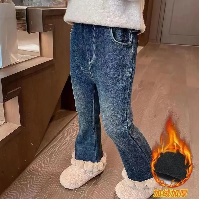 Girls Pants Fleece Jeans Autumn Winter Clothes for Baby Casual Stylish Outer Wear Flared Trousers Loungewear 260311