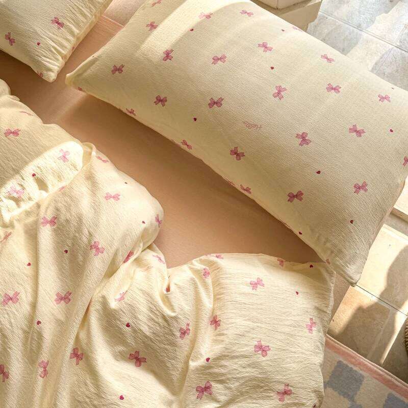 INS Cute Bow Bedding for Girls Women Soft Bed Sheet Pillowcase Single Twin Full 200x230cm Kawaii Duvet Cover Set H260312