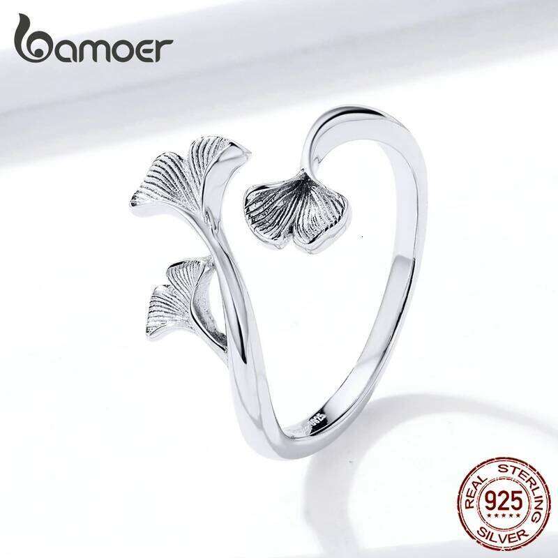 bamoer Design Ginkgo Leaf Finger Rings for Women Vintage Bijoux 925 Sterling Silver Trendy Wedding Jewelry BSR097 H260312