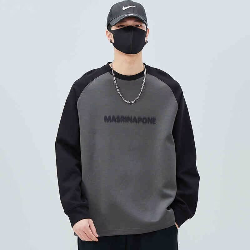 Raglan Sleeve Autumn Designer Hoodie And Winter Patchwork Raglan Sleeve Flocked Youthful Trendy Letter Simple Unisex Sweatshirt