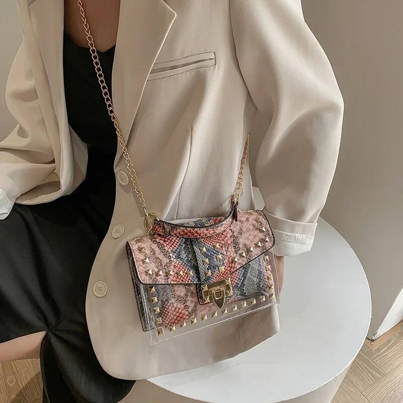Graffiti Women's Shoulder 2025 New Serpentine Purses and Handbags Small Leather Fashion Chain Summer Transparent Bag Woman