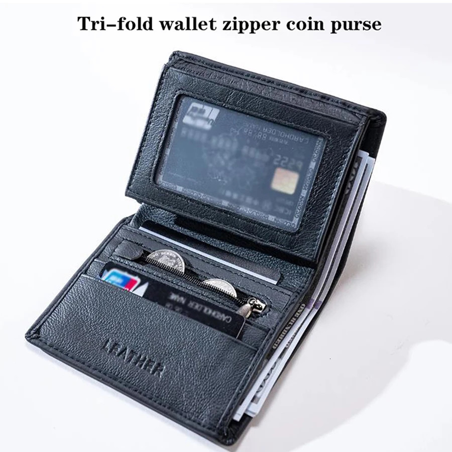 men wallet Genuine Leather Wallets For Men zipper Purse Vertical Business Wallets RFID anti-theft Credit Card Holder Money Bag 260304