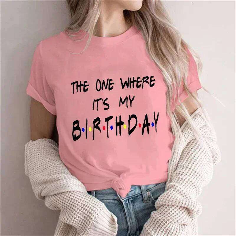 Friends Group T-shirt Happy Birthday Crew Squad Party for Girl Tees Fashion Letter Tops Y2k Graphic Women Clothing Z260312