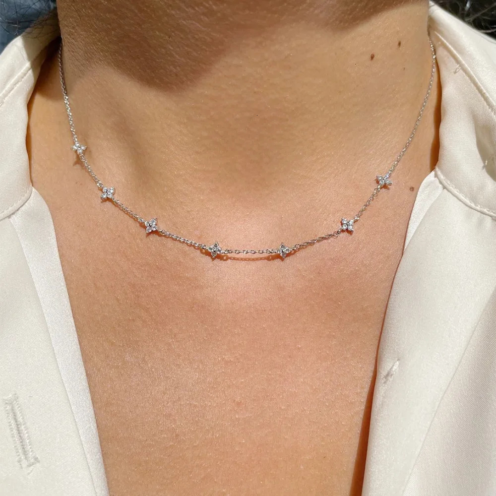Stainless Steel Zircon Necklaces for Women 18K Gold Plated Four Leaf Grass Collar Chain Necklace Jewelry Gift 260311