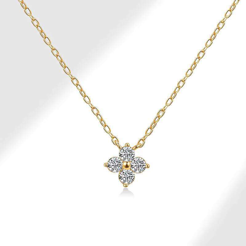 S Silver 14k Gold Plated Women's Fine moissanite Four-Leaf Clover Ring Luxury Jewelry Set Gift