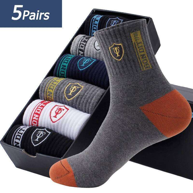 5 Pairs Apring And Fall Mens Sports Socks Summer Leisure Sweat Absorbent Comfortable Thin Breathable Basketball Meias EU 38-47 Z260312