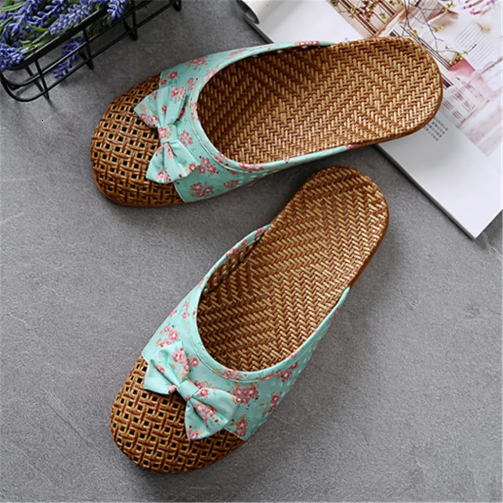 Summer Shose Women Slippers Beach Flip Flops Breathable Linen Flat Slippers Female Casual Flax Bow Ladies Slippers Sandals Shoes 260227
