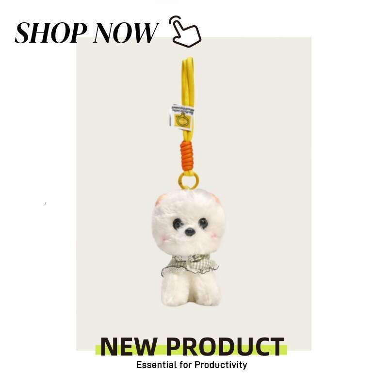 Cute plush Pomeranian puppy backpack charm, small toy bag pendant, cartoon pet dog keychain