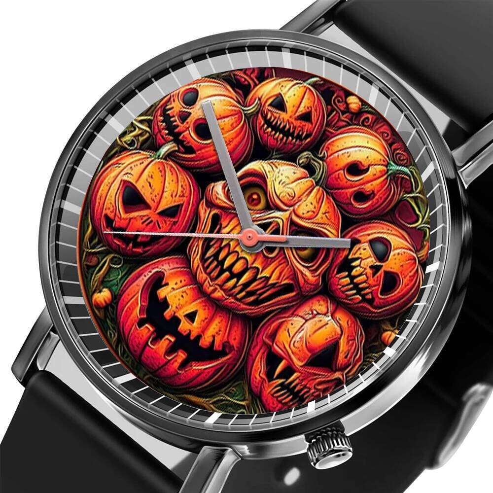 Pumpkin Design Men's and Quartz Watch Casual Black Silicone Halloween Gift Fashion Women's Wristwatch