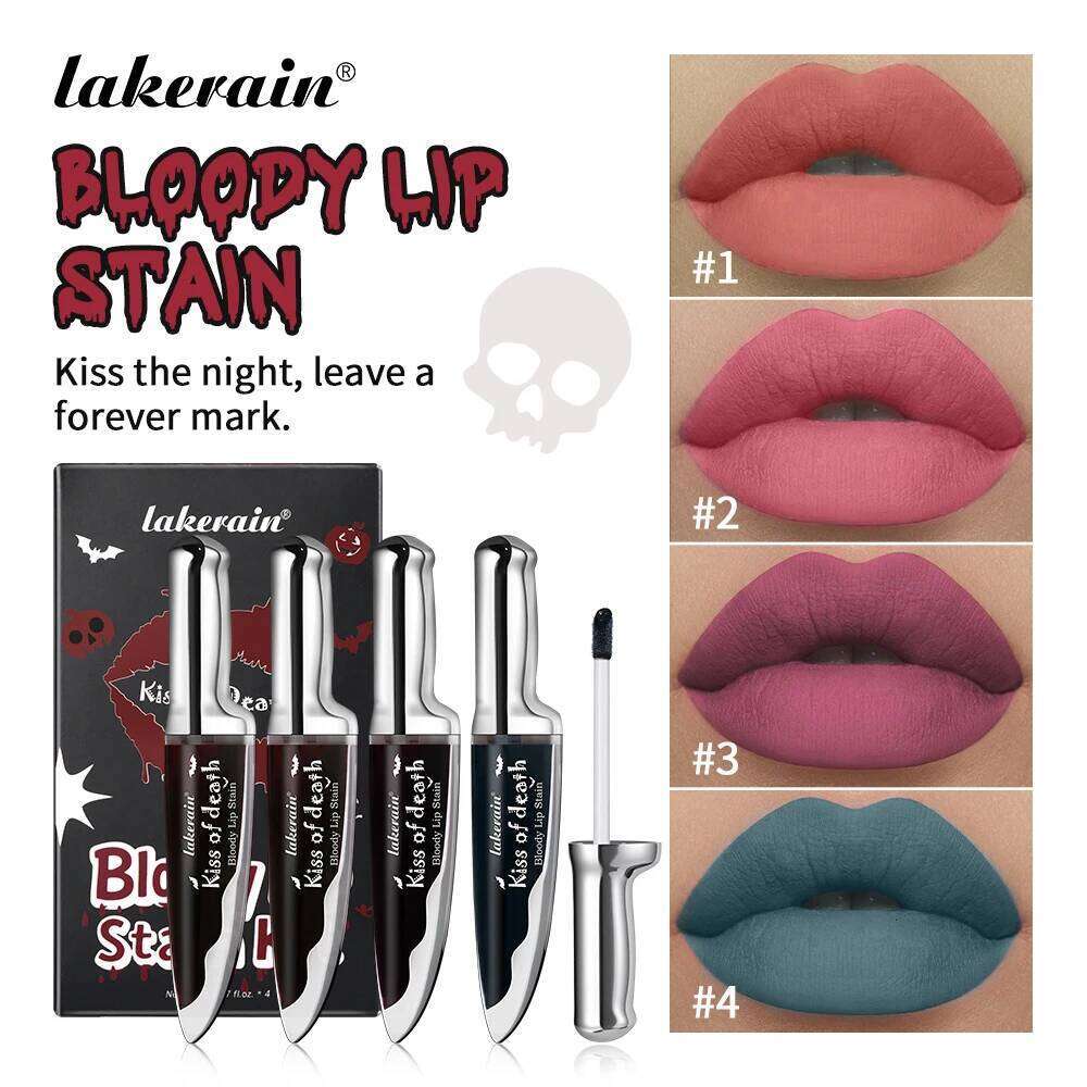 Lakerain Fake Bloody Stain Gel-like Waterproof Spill-proof Long Lasting Matte Tinting Halloween Party Lip Cosmetics W260311