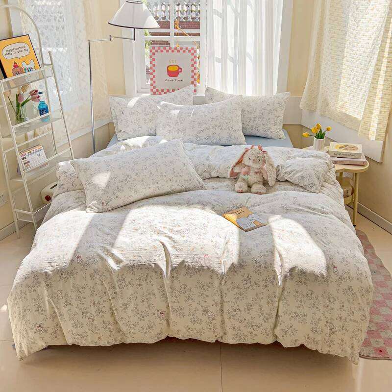 Thick Pure Brushed Bed Sheets, Duvet Cover Set, 4 Piece Bedding Set 2026 new style washed double-layer yarn printed H260312