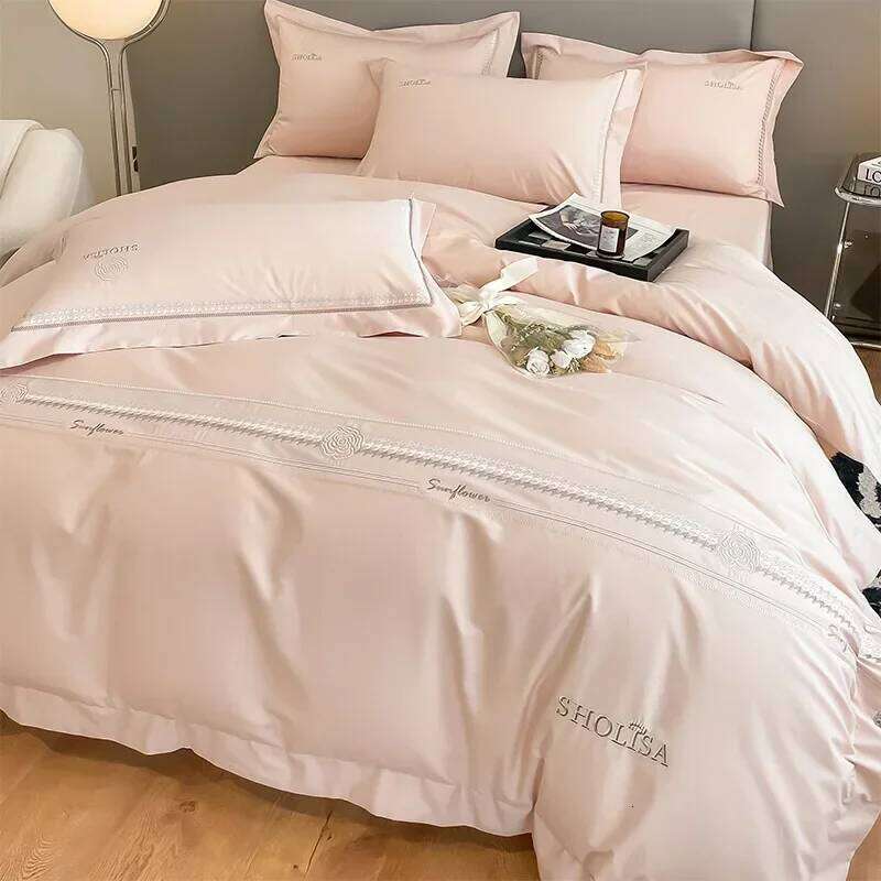 Light Style 120 Thread Count Pure Four Piece Set Embroidered All Cotton Quilt Cover Premium Feeling Bed Sheet H260312