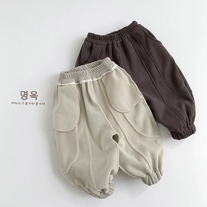 Children Fleece Sweat Pants Winter Boys Warm Trousers Cotton Girls Plus Velvet Thick Casual Solid Kids Clothes 260311