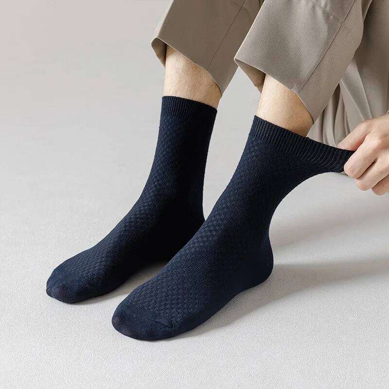 5 Pairs Bamboo Fiber Men New Classic Business Long Socks Summer Winter Casual Man Dress Sock Size EU38-43 Z260312