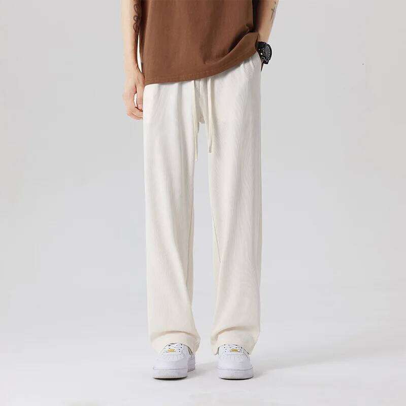 2025 New White Ice Silk Casual Men's Summer Thin Section Drape Mopping Pants Straight Loose Wide-leg Trousers Streetwear