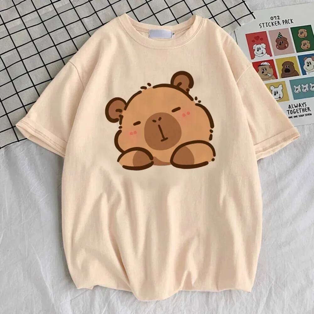Round Neck T-shirt Cute Tops Capybara Kapibara Women Fashion Kawaii Clothes T-shirts Z260312