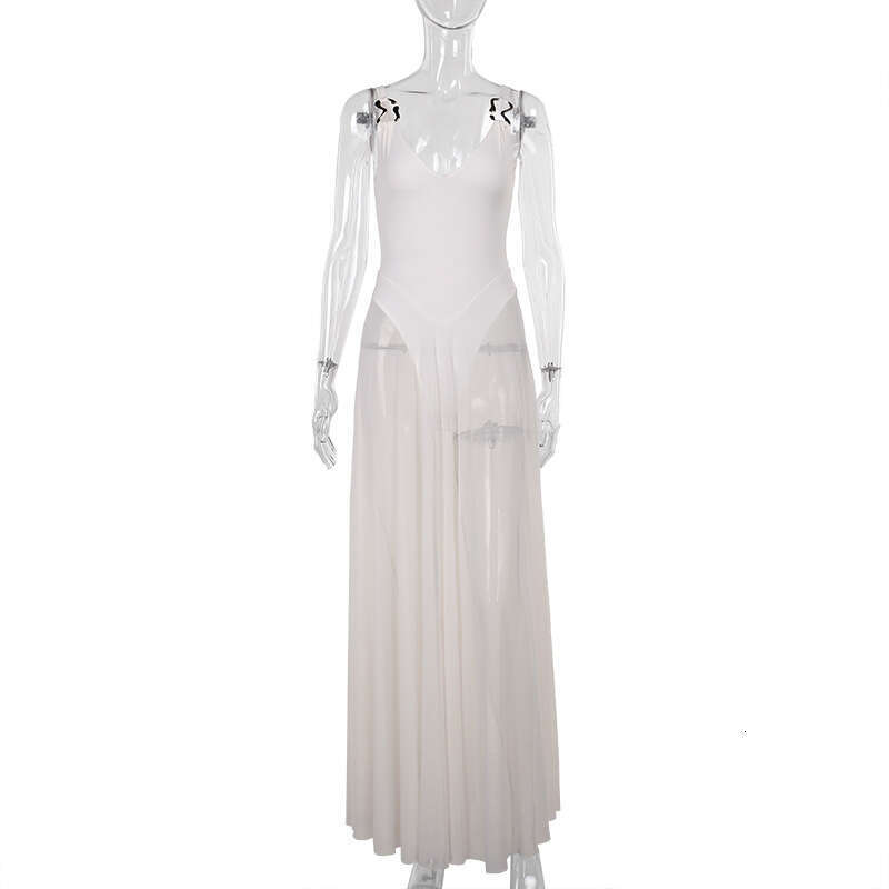 Autumn 2024 New Sexy Long Elegant Socialite Style Vacation Slim Fit Mesh A-line Dress
