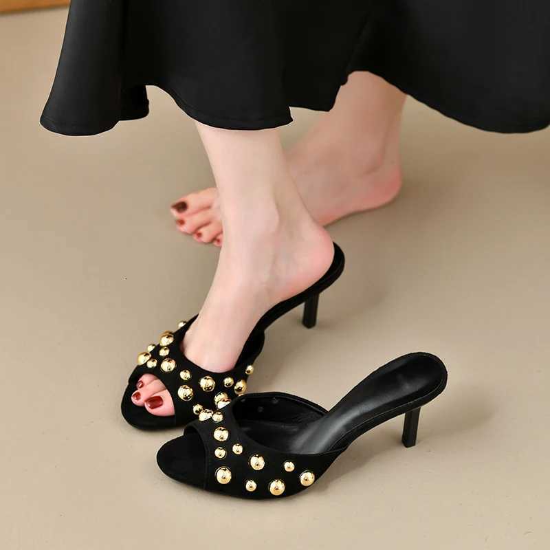 Designer Summer Open Toe Women Slippers Elegant Thin Heels Party Dress Mule Ladies Slides Zapatos De Mujer K260312