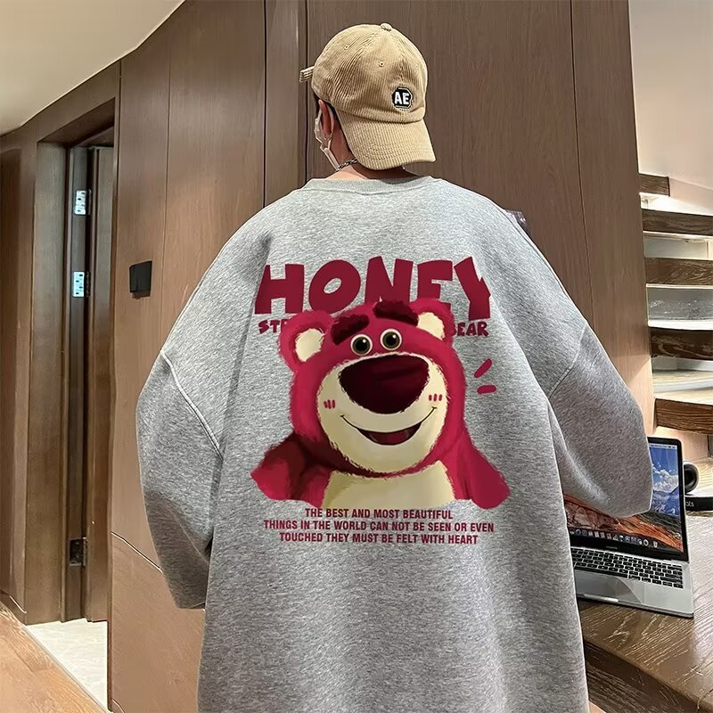 New Men's Round Neck Long Sleeve T-shirt Autumn/winter Fashion Strawberry Bear Fleece Designer Hoodie Sweatshirt Casual Base Shirt Top