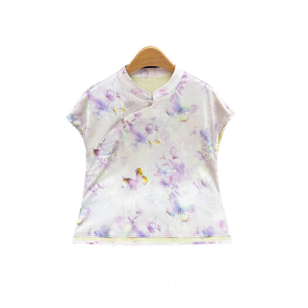 New Chinese-style Jacquard Summer New Designer Shirt Designer Hoodie Model Stand-up Collar Polo Shirt Diagonal Placket Buttoned Blouse Fresh And Comfo