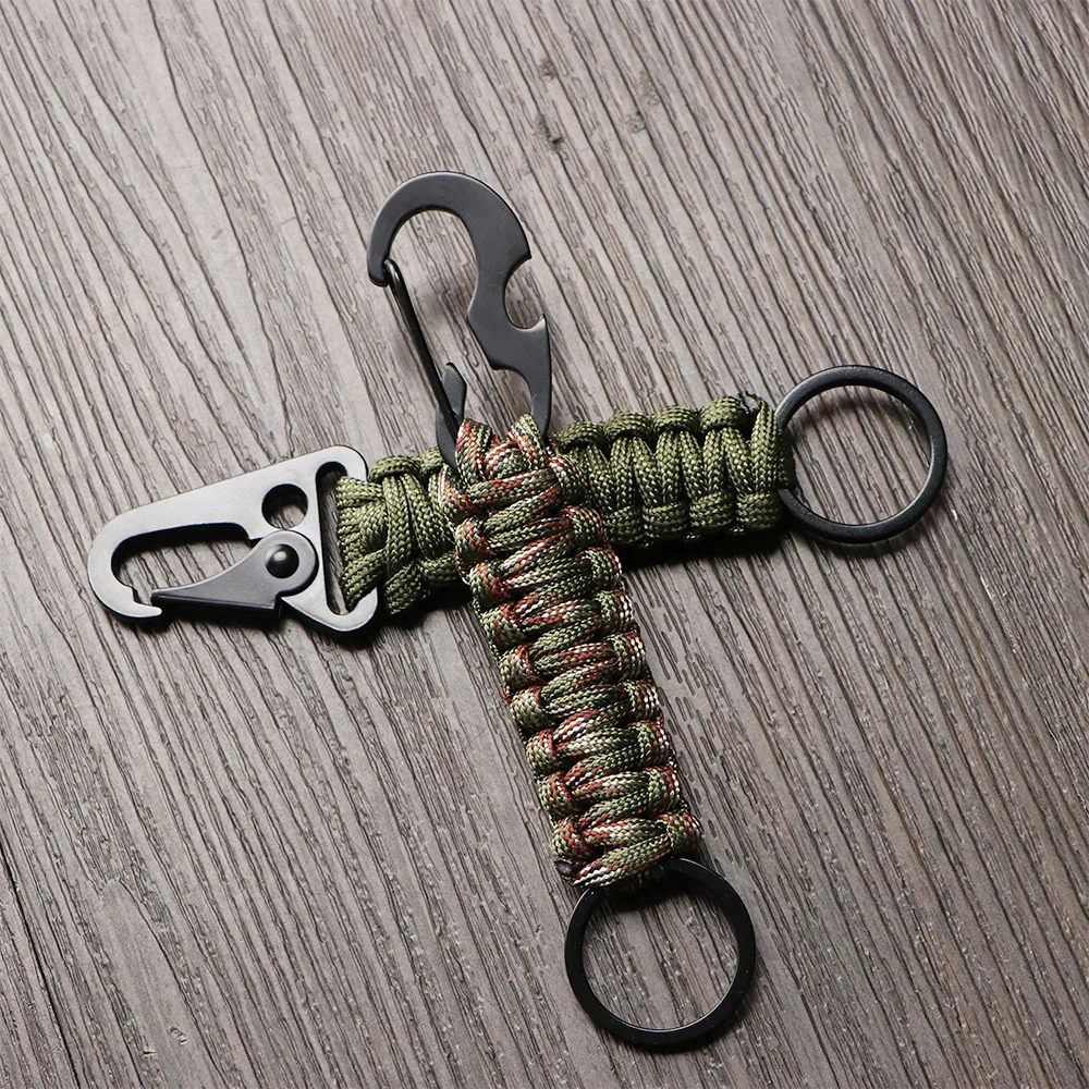 Outdoor Keychain Ring Camping Carabiner Military Paracord Cord Rope Survival Kit Emergency Knot Bottle Opener Tools 260228