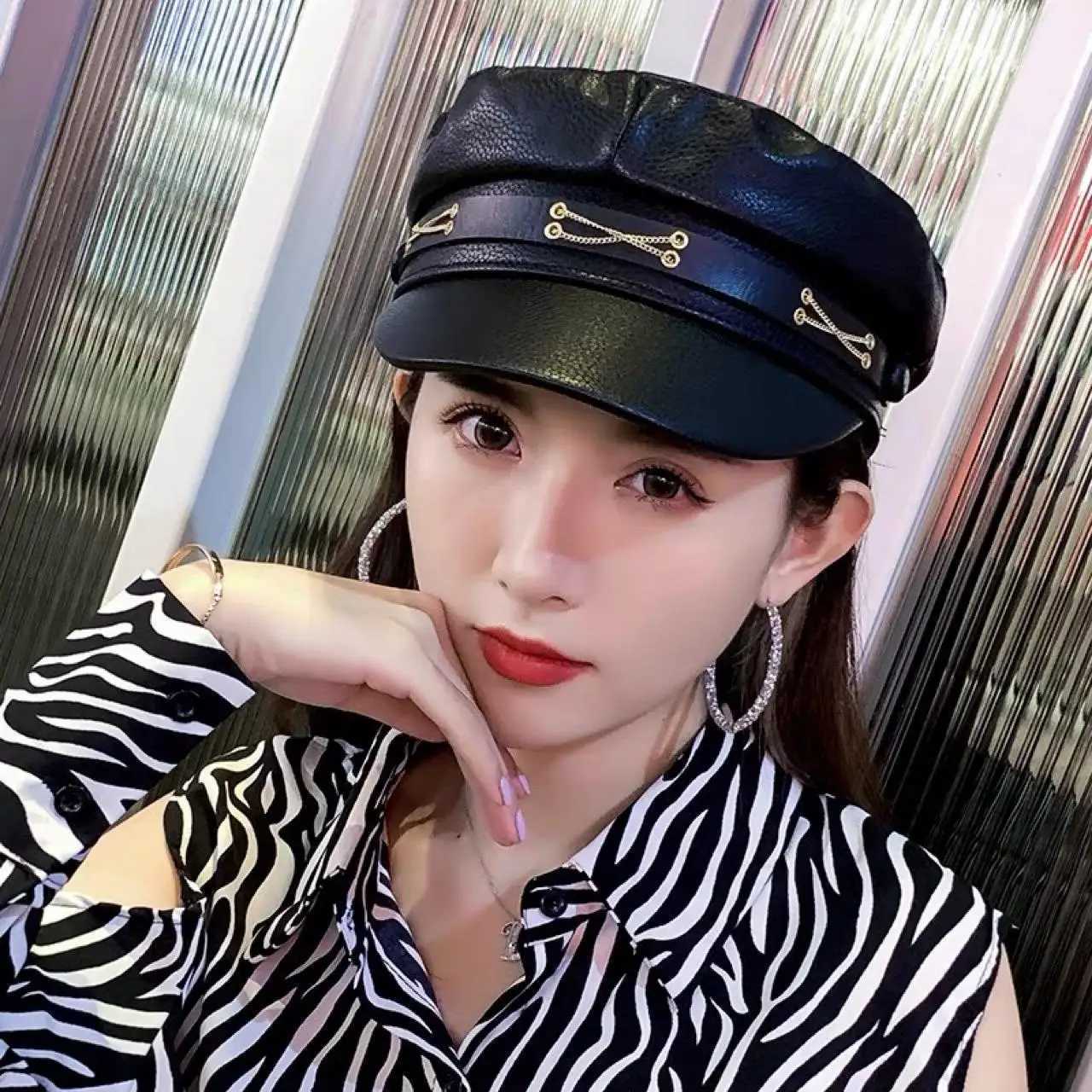 New Womens PU Leather Beret Hat Vintage England Flat Top Newsboy Caps Outdoor Casual Visor Black Artist Fashion Painter Hat H260312 - view 4
