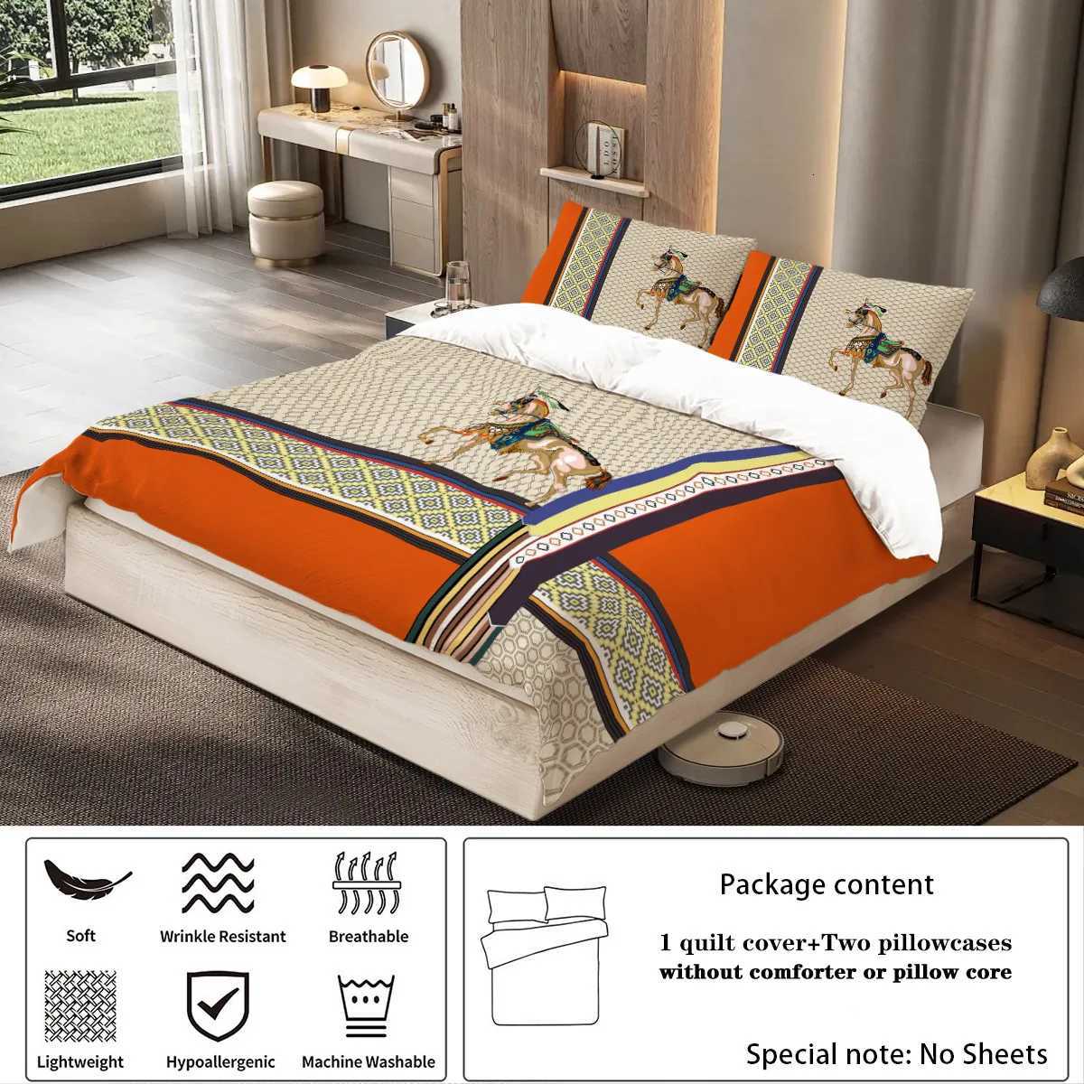 Digital Printed Luxury-Look Microfiber Duvet Cover Set 3Pcs Queen Size Bedding Set Quilt Cover for Hotel Home Soft Bed LinenT260312 - view 5