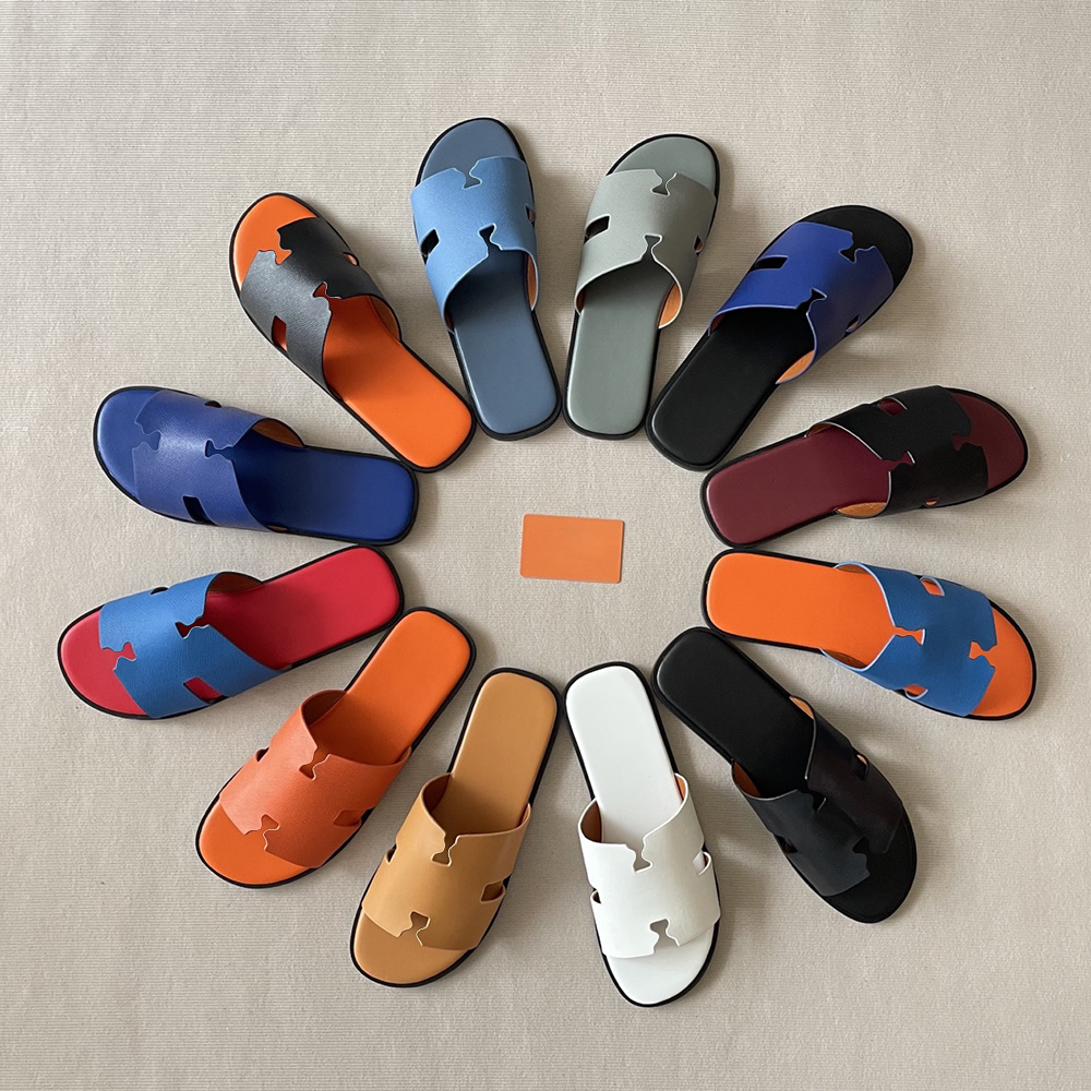 Mens slides designer sandals men slippers luxury leather calfskin sandals summer lazy large fashion man home beach casual flats flop sliders black brown