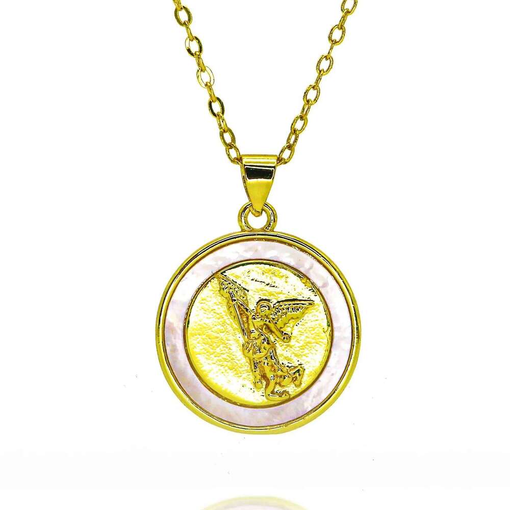 Gold Plated Archangel St. Michael Oval Hollow Pendant Shell Edge San Miguel Arcangel Medal Necklace Catholic Jewelry Charms Gift H260311