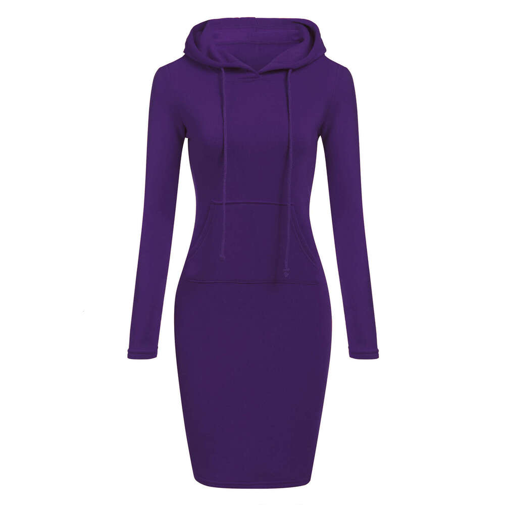 Cross-border Foreign Trade 2026 Autumn/Winter New Wish European and American Women's Fashion Solid Color Hooded Long Sleeve Dress
