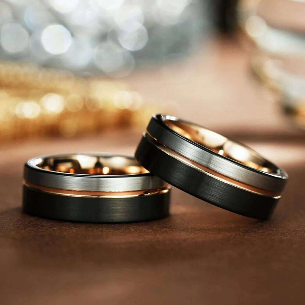 Fashion 6/8mm Black Tricolor Tungsten Steel Ring for Men Women Carbide Engagement Rings Wedding Bands Jewelry Accessories H260312