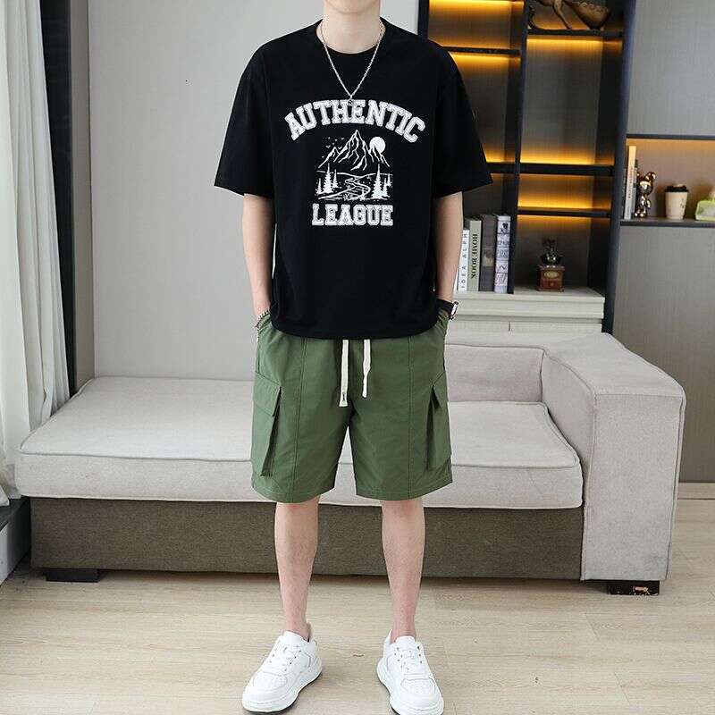 Men's New Summer Casual Sports Short-Sleeve T-Shirt Set, Trendy And Stylish Two-Piece Shorts Fashion Men's Clothing Asia Size