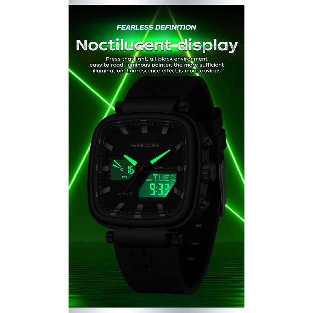 Fashion SANDA New 6282 Luxury Dual Monitor Sports Waterproof Night Light Men's Electronic Watch