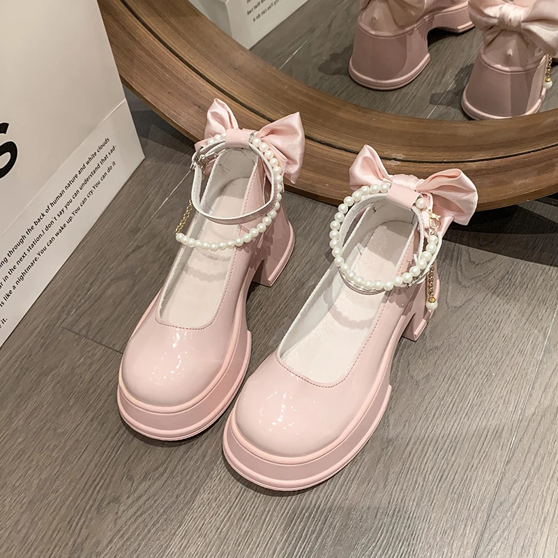SpringSummer High Heels with Skirts Pearl Buckles Mary Jane Business Shoes Banquet Casual for Women 260306