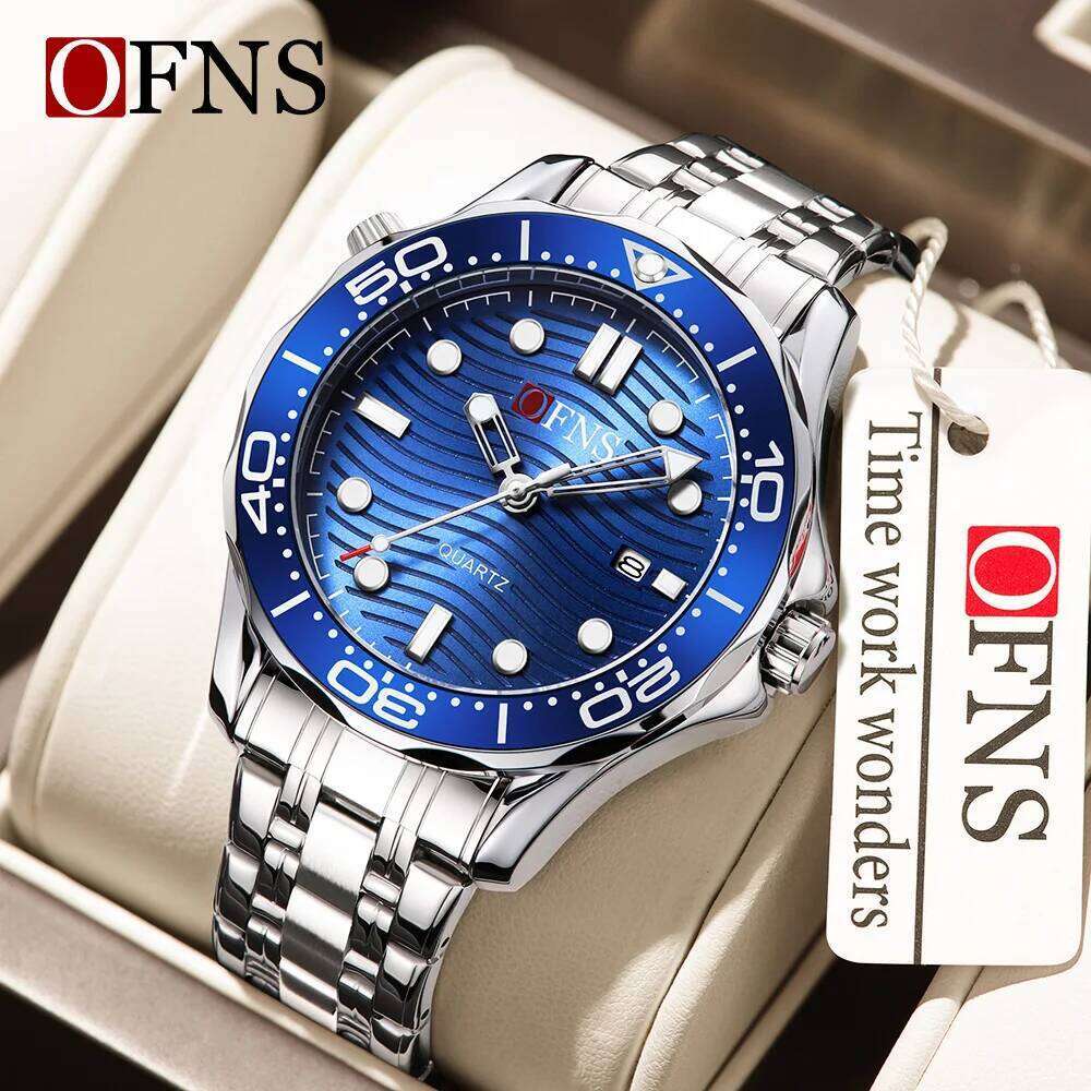 OFNS Top Brand 7102 New Sports Waterproof Luminous Calendar Fashion Trend Steel Strip Men's Quartz Watch