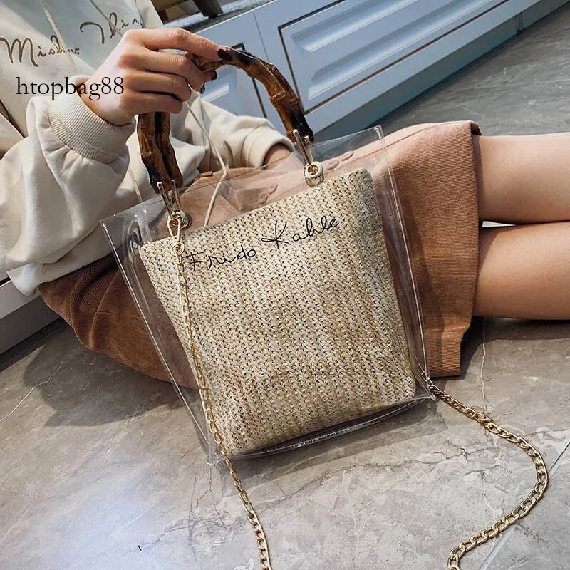 Slub Handle Transparent Bags For Women 2026 Summer Travel Shoulder Simple Crossbody Handbags Lady Beach Hand Bag