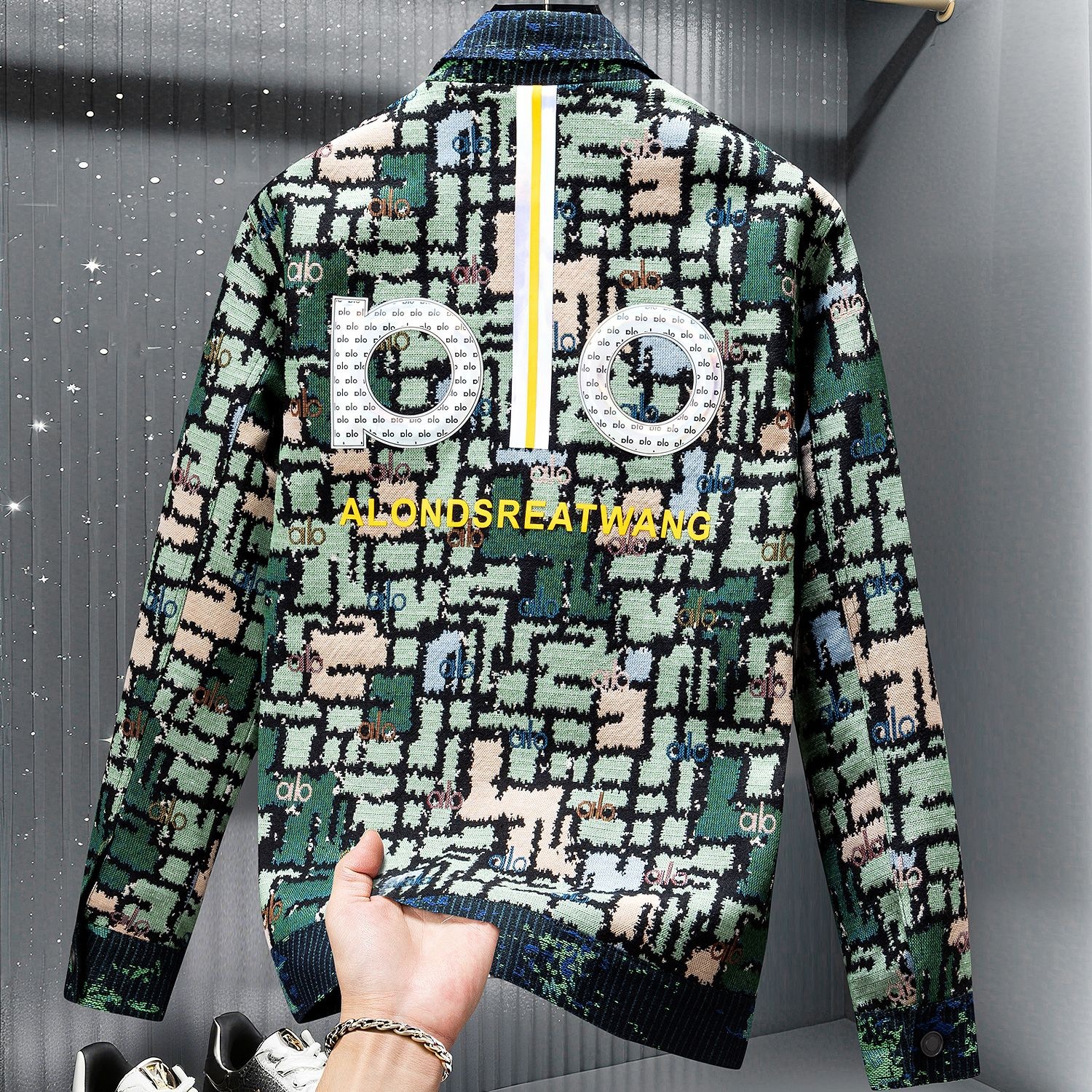 Luma hop American Style Trendy Brand Letter Embroidery Tie-Dye Color Block Men's 2025 New Autumn Turn-Down Collar Fashion Jacket Top