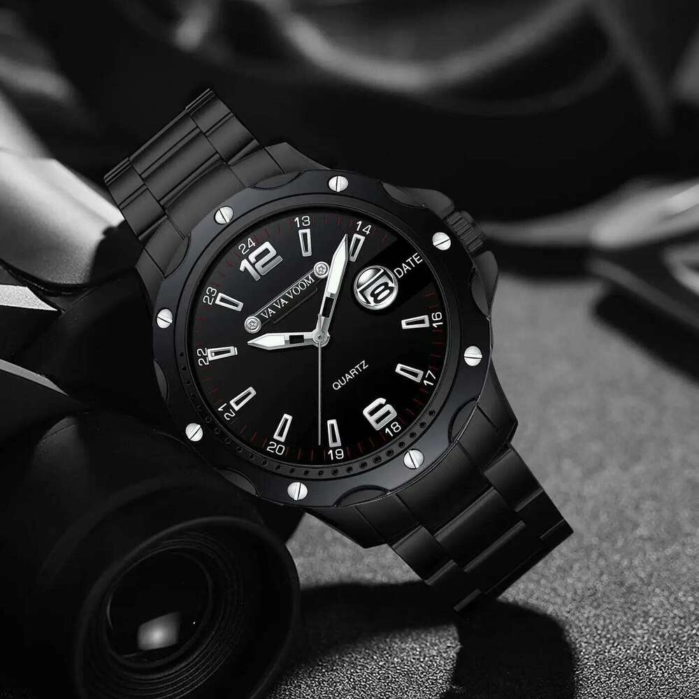 VA VOOM Brand Business Men Watch Classic Stainless Steel Silver Black Quartz Movement 43mm Diving RO Series Sports Wristwatch