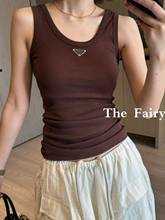 2025 Summer New Womens Knitted Threaded Tank Top Elastic Slimming Sleeveless TopT260312