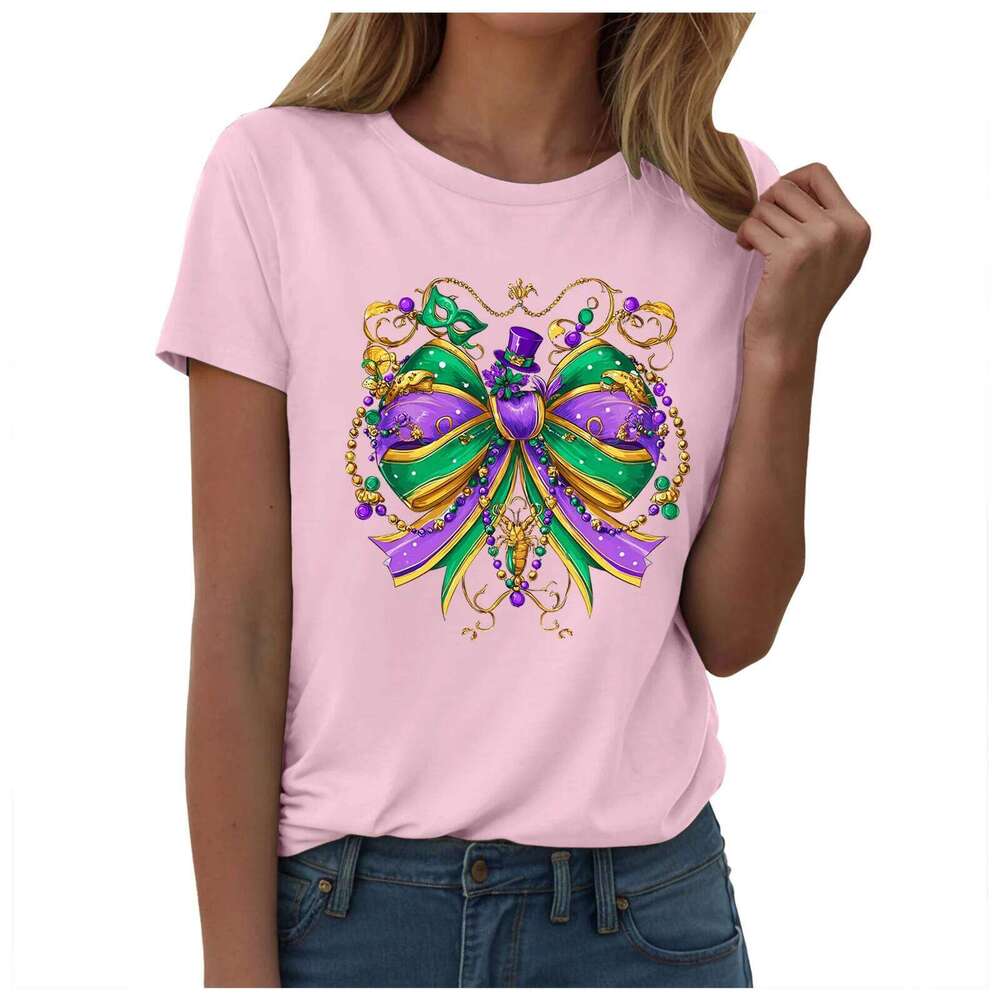 Fashion Carnival Party Shirts Small Mardi Gras Printed Festival Rave Dress Up Tops Short Sleeved T Shirt And Blouse Women Z260312
