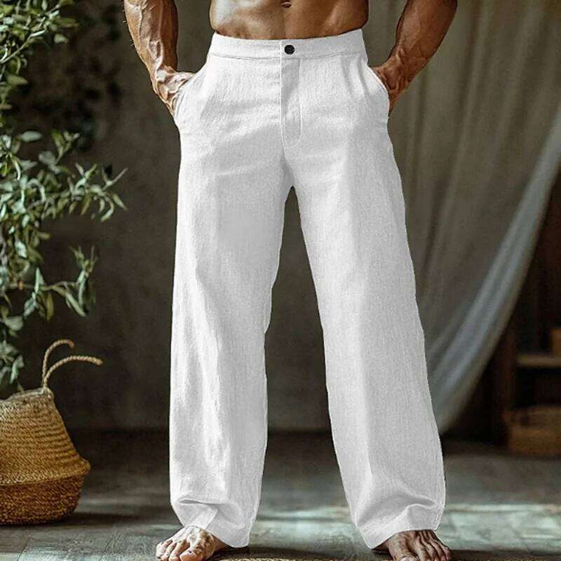 and Linen Beach Loose Straight Leg Breathable Casual Cotton Pants, Men's Jogging Pants