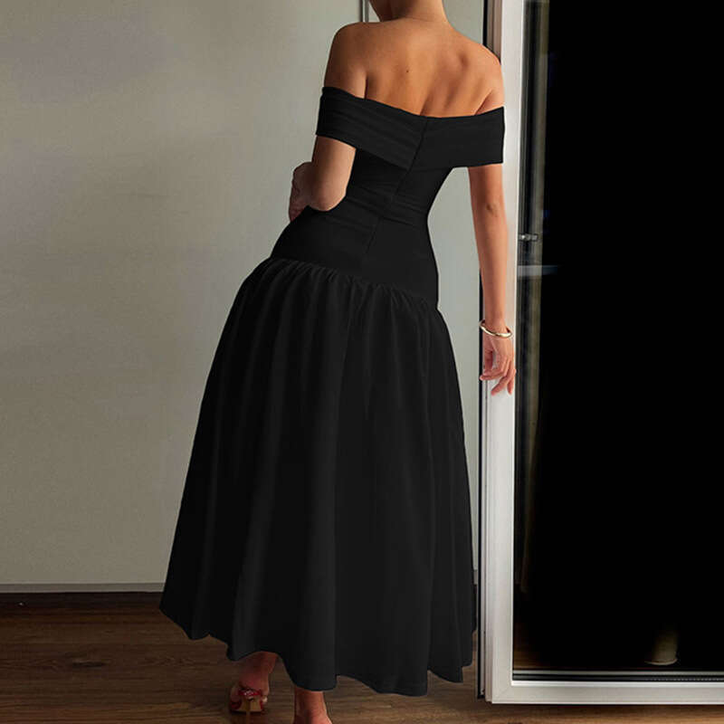 European and American cross-border 2025 spring new women's fashion French-style off-shoulder slim-fit backless dress