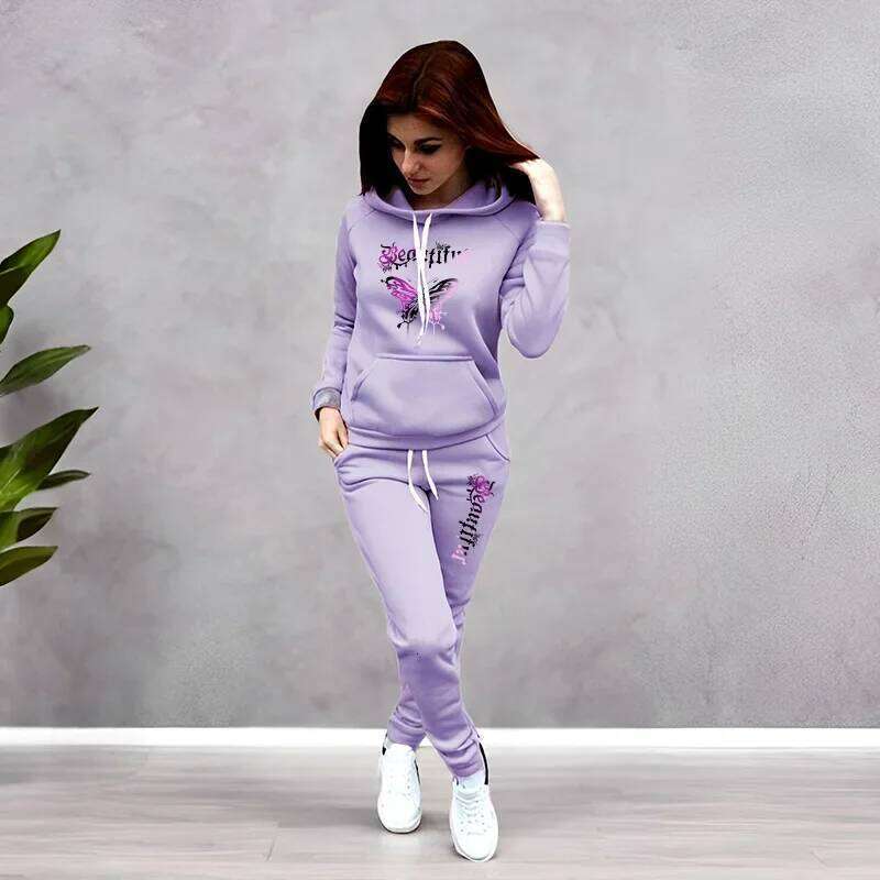 Women's Two Pieces Set Winter Sportswear Fleece Hoodies Sweatpants Ladies Daily Casual Sporty Jogging Suit Comfort Lounge Wear C260312