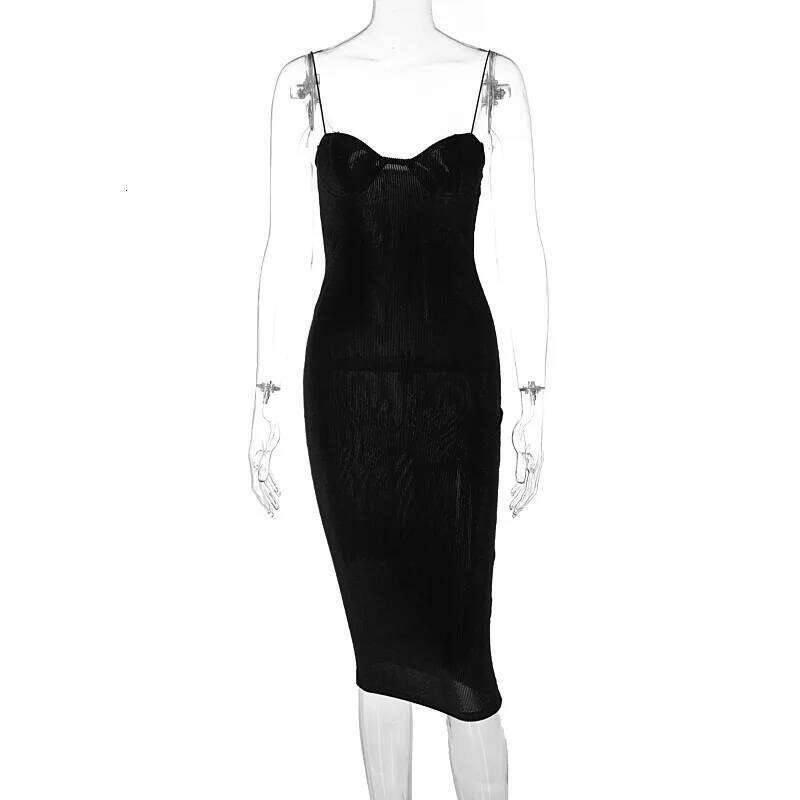 2023 Backless Solid Sleeveless Revealing Midi Strips Dress Spring Bodycon Sexy Streetwear Party Club Outfits Y2K C260311